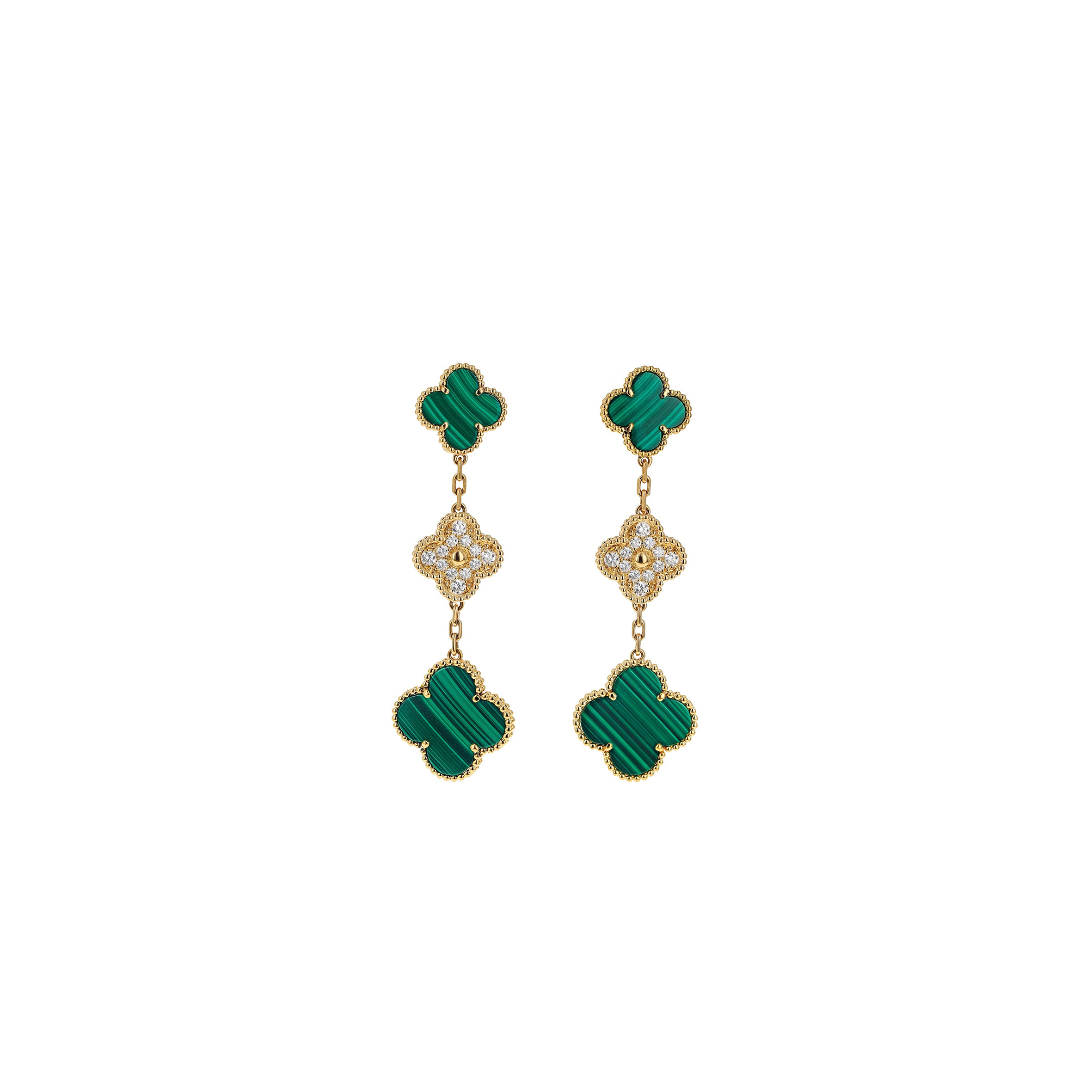 VAN CLEEF ARPELS MAGIC ALHAMBRA DIAMOND MALACHITE EARRINGS 